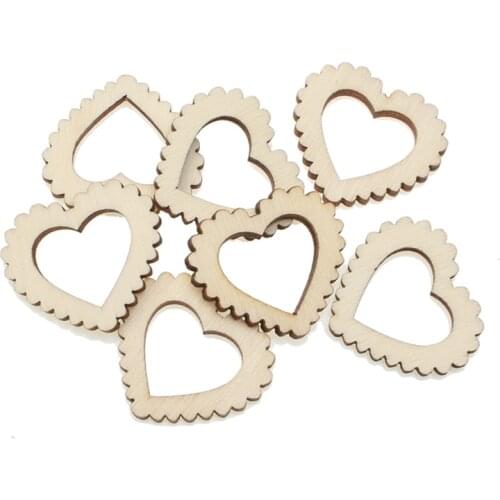 100pcs Woody Hollow Heart Wooden Craft Embellishments MDF Wooden Cutout Flatback Scrapbooking for Cardmaking Wedding Decoration