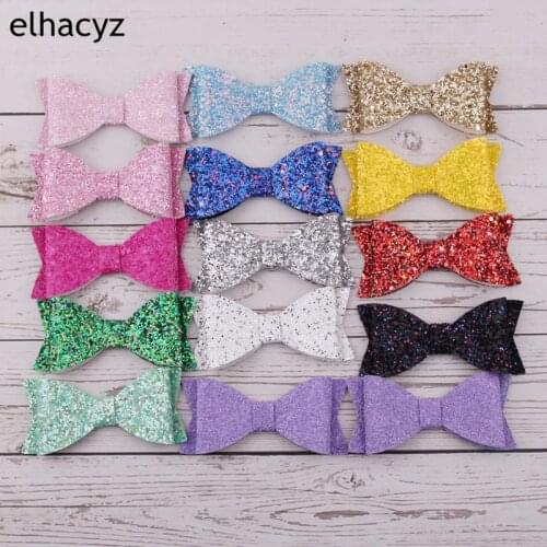 14pcs/lot 4'' Glitterr Sequin Bow Children Hair Accessories Shimmery Bowknots Hair Clips Barrettes For Headband Headwear
