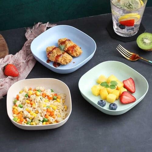 4pcs/Set Wheat Straw Tableware Reusable Household Tableware Kids Adult Salad Soup Plate Round Dishes Kits