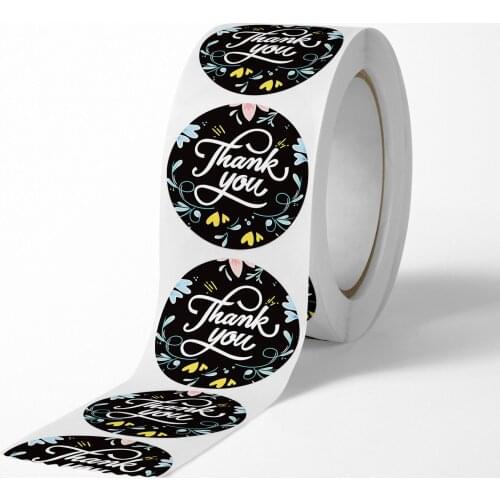 500pcs/roll Floral Thank You Stickers Envelope Seal for Wedding Favors and Party Kawaii Stickers Black Label Handmade Stickers