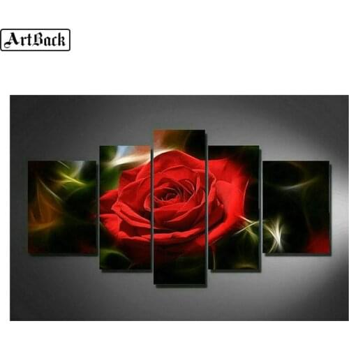 5d diy diamond painting red rose five paintings full square flowers 3d cross stitch rhinestone mosaic stickers crafts