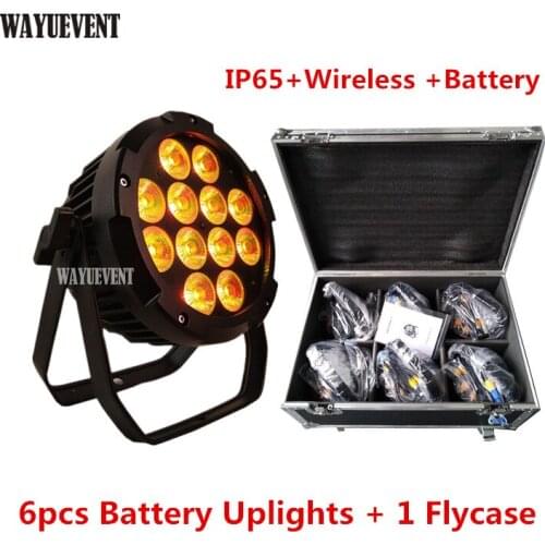 6pcs/lot flycase IP65 Battery Power LED Wireless DMX Par Light 12x18W RGBWA UV 6IN1 WIFI Control Par Can Wedding DJ Uplight