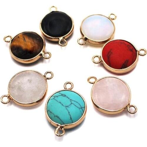 6pcs/lot Natural stone pendant crystal Green red Turquoisess rim connector color bracelet DIY necklace accessories