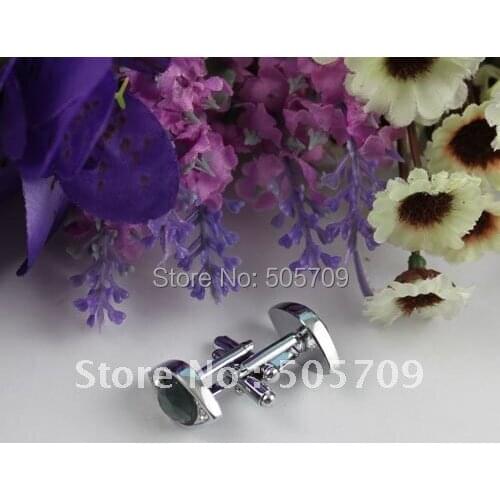 FREE SHIPPING 2 Sets black rhinestone eye-shape cufflinks #22244