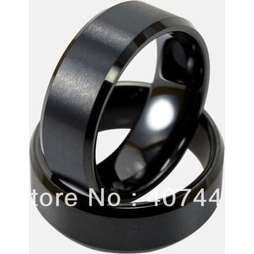 Free Shipping Cheap Price Jewelry USA Brazil Russia Hot Sales His/Her 8MM Black Brushed Beveled Tungsten Ring Mens Wedding Band