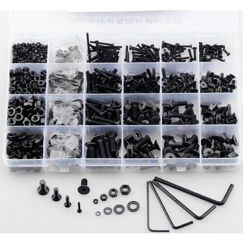 Countersunk Hex Socket Cap Screws Suit Black high Strength Hex Socket Flat Countersunk Head Cap Screws nut Suit 1220pcs