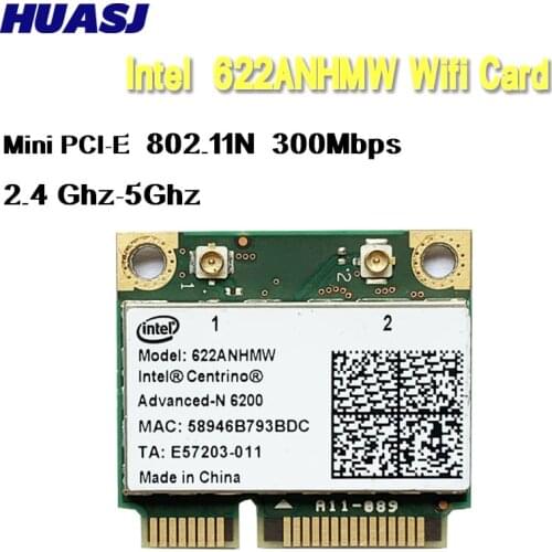 Huasj Advanced-N Intel 6200 622ANHMW Dual Band (2.4GHz & 5GHz) 2x2 MINI PCI-E 300Mbps Card
