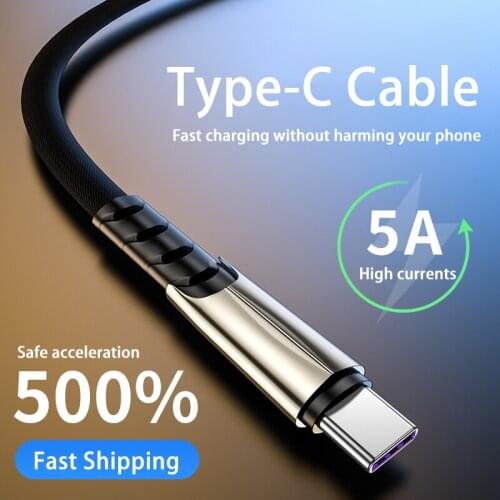 Zinc Alloy 5A USB Cable Fast Charging Type-C Cable For Huawei P40 Mate 30 Xiaomi Redmi Phone Accessories Charger Usb C Cable