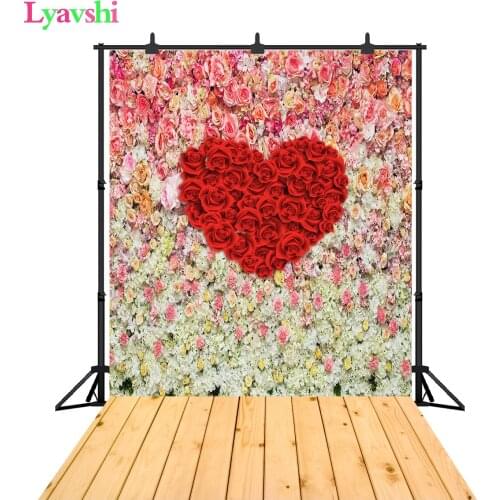Valentines Day Wedding Red heart Spring Flower Wood Board Floor Baby Portrait Backdrop Photography Background For Photo Studio