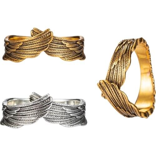 Angels Feather wings Ring US size 7 9 11 comes organza Gift bag Religious Boho gold/silvertone Stacking Bird Ring #SKU-J49FU