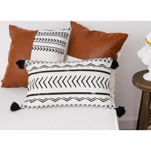Brown Artificial Leather Cotton Cushion Cover 45x45cm/35x50cm for Sofa Bed Home Decoration Pillowcase Modern Design