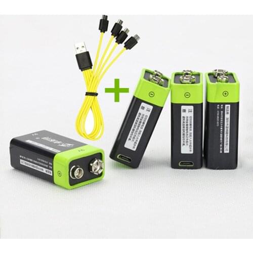 4PCS ZNTER 600mAh USB 9V rechargeable lithium battery 6F22 rechargeable lithium polymer battery + 1PCS Micro USB charging cable