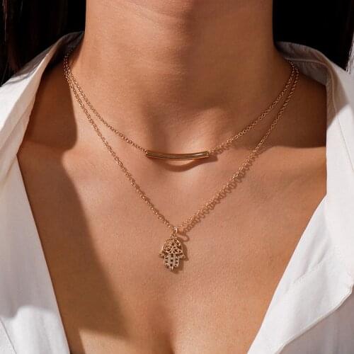 European Multilayer Hamsa Hand Necklaces for Women GIrl Alloy Gold Color Chain Necklaces Pendants Couple Gifts Jewelry