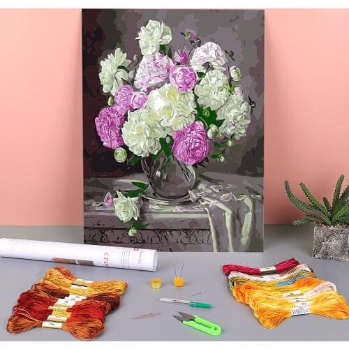 Flowers Pre-Printed 11CT Cross Stitch Set DIY Embroidery DMC Threads Needlework Handmade Handicraft Painting Counted Sales