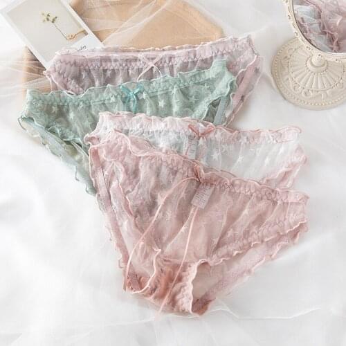 New Sexy Lace Transparent Solid Color Thong Womens Low-waist Hollow Soft Girly Underwear