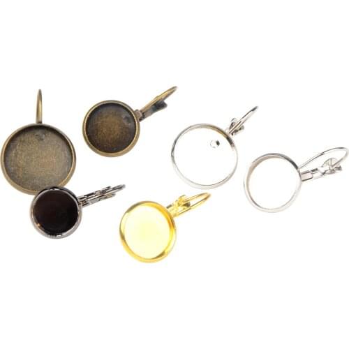 30pcs/lot Cabochon Earring Settings 10 12 14 16mm Gold Plated French Lever Blank Earring Base Bezels DIY Jewelry Components