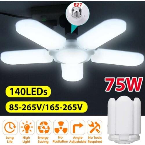 75W Foldable Fan Blade LED Pendant Lights E27 LED Bulb 85-265V 2835 Led Adjustable Angle Ceiling Lamp High Bay Industrial Lamp