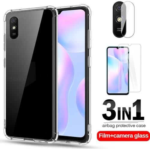 3in1 Transparent Silicone Soft Case For Xiaomi Redmi 9A 9C 9T 9 Tempered Glass Cover For redmi 9a 9c 9t 9 Camera Protective Film
