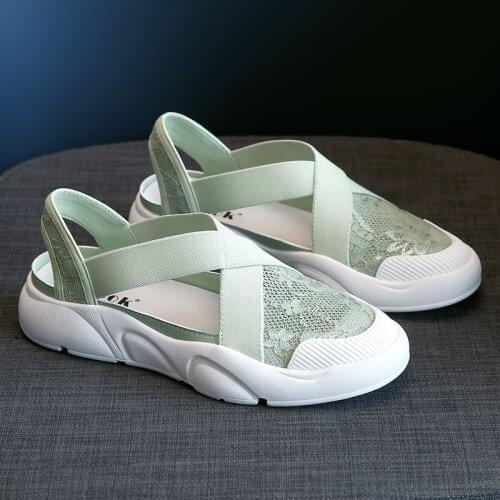 New Style Sandals Lace Elastic Band Muffin Bottom Breathable Casual Flat Shoes Womens Platform Shoes Womens Shoes Large Size