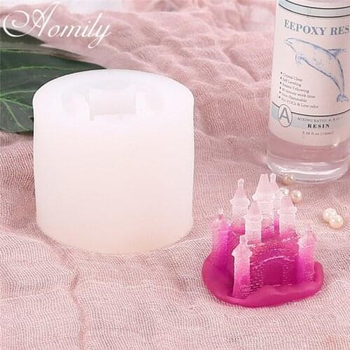 Amoliy Castle Silicone Mold Castle Epoxy Candle Gypsum Decoration Mold Cake Decorating Tools Fondant Molds Baking Accessories