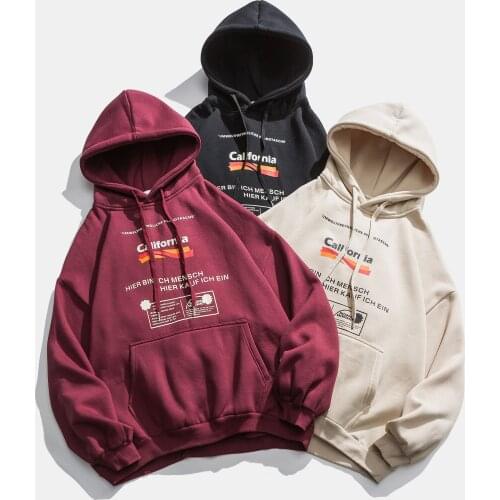 Dropshipping Autumn Winter Thick Fleece Hoodies Unisex Hip Hop Letter Print Hooded Sweatshirts Men Fashion Casual Oversize Tops