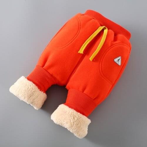 Thickened Cotton Kids Pants Solid High Waist Pants For Baby Boys Girls Children Casual Trousers Plush Kids Winter Clothing Pants