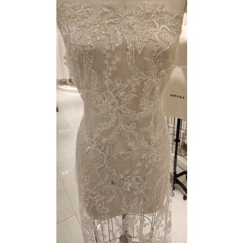 Gorgeous Bridal Off White wedding dress Beaded Sequins Heavy Mesh Tulle Net Embroidry Lace Sell By 1 Yard