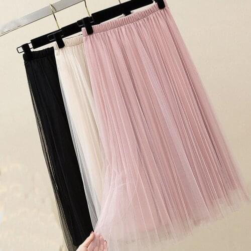 Tulle Skirts Womens Black Gray White Adult Tulle Skirt Elastic High Waist Pleated Midi Skirt