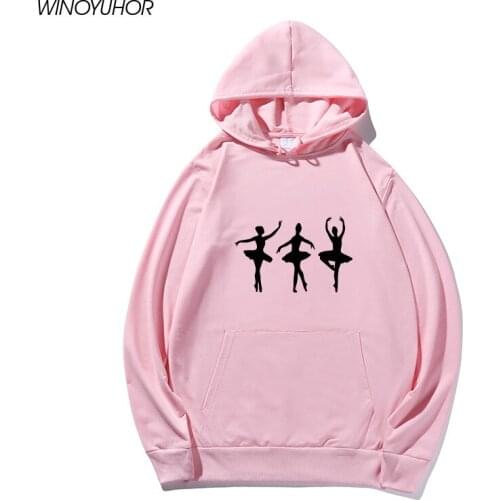 Harajuku Ballerina Dance Printed Long Sleeve Hoodies Women Autumn Winter Hooded Sweatshirt Cute Pockets Pullover Tops Plus Size
