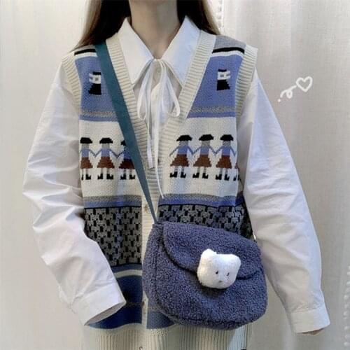 2021Sweater Vest female college style womensmall fresh contrast color V-neck loose version of the wild spring and autumn top