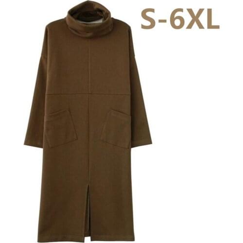 NEW Vestidos Plus Size S-6XL Women Dress Velvet Thickening Thermal Turtleneck Dress Long Sleeve Warm Winter Dress black gray red