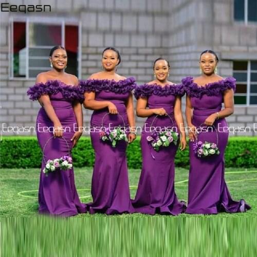 2021 Long Purple Mermaid Bridesmaid Dresses Off the Shoulder African Women Plus Size Prom Wedding Party Dress Gown Vestidos
