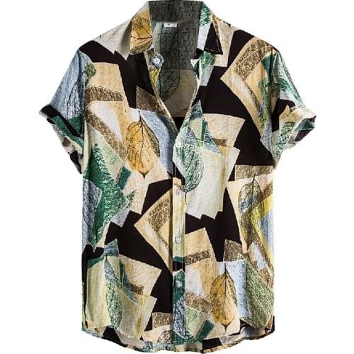 2021 Summer Hawaiian Shirt For Men Casual Short Sleeve Shirts Beach Flower Shirt Men Ethnic Shirt Printed T Shirt For Men
