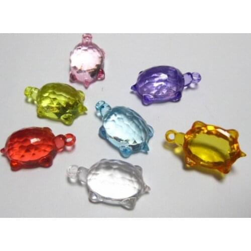 50 Mixed Colour Transparent Acrylic Turtle Charm Pendants 24mm