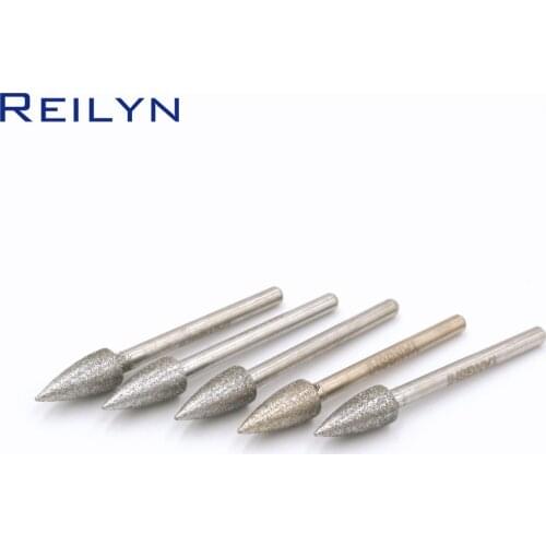 High qulity Grit 150# 10pcs Diamond Grinding Point Grinding Burr 3mm X 2/3/4/5/6mm Diamond Metal Peeling Bits Emery Burr