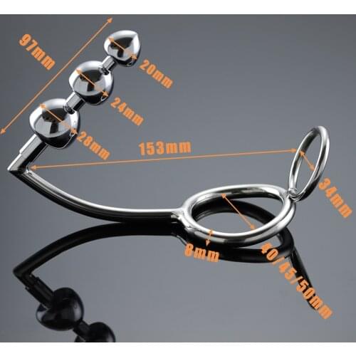 Silver Metal Anal Hook Dick Cockring Bdsm Adult Toys chastity for Men Gay Male Prostate Massager Anal Beads with penis rings