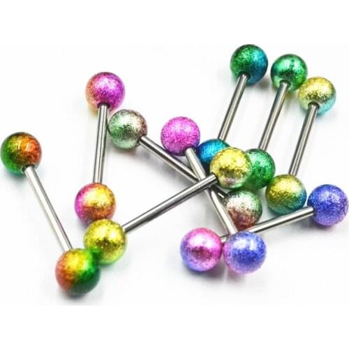 Free Shipping 100pcs Body Jewelry Tongue/ Nipple Shield Ring Barbells Straight Bar 14Gx16x6/6Glitter Balls Body Piercing Jewelry