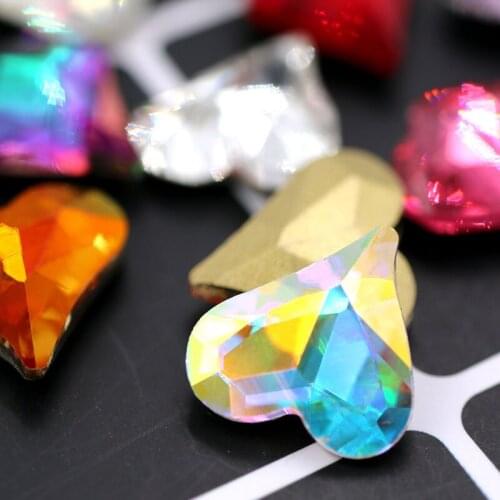 Free shipping pointback glue on rhinestones 20pcs K9 glass crysyal Heart shape White AB rhinestones diy clothing Accessories
