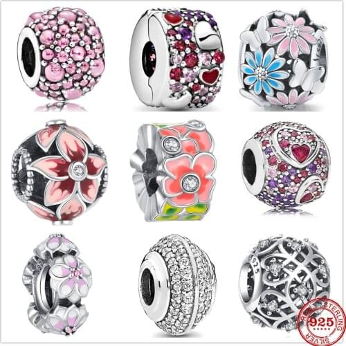 Hot Sale 100%925 Sterling Silver Heart Flower Daisy Charm Beads Fit Original Pandora charms Bracelet For Women DIY Jewelry
