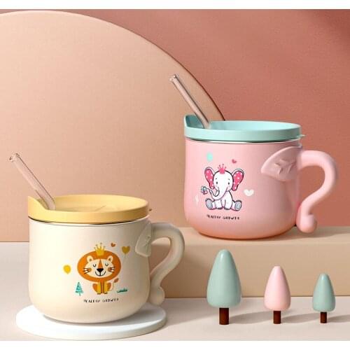 Baby Straw Milk Cup With Handles Stainless Steel Training Cup For Infants Toddler Learning Water Cup With Scale Kids Sippy Cup