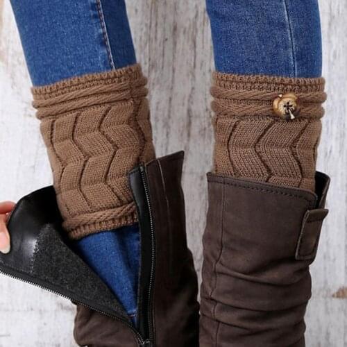 Women W-shaped Solid Color Leg Warmer Boot Cover Double-layer Thick Button Socks