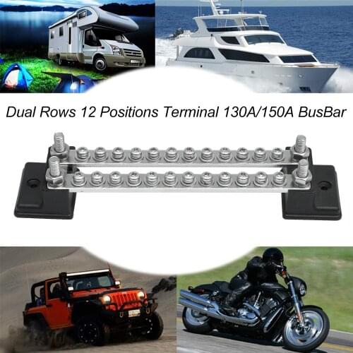 Dual Rows 12 Positions Terminal 130A/150A BusBar Block & Cover for Car Power Distribution Terminal Block 24 Screws + 4 Studs
