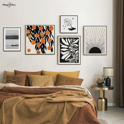 Classic Abstract Line Plant Monstera Leaves Black and White Poster Canvas Painting Nordic Wall Art Picture for Living Room Decor