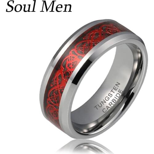 Dropshipping Red Celtic Dragon Rings 8mm Mens Tungsten Carbide Rings Comfort Fit Engagement Wedding Band Size 7 to 12