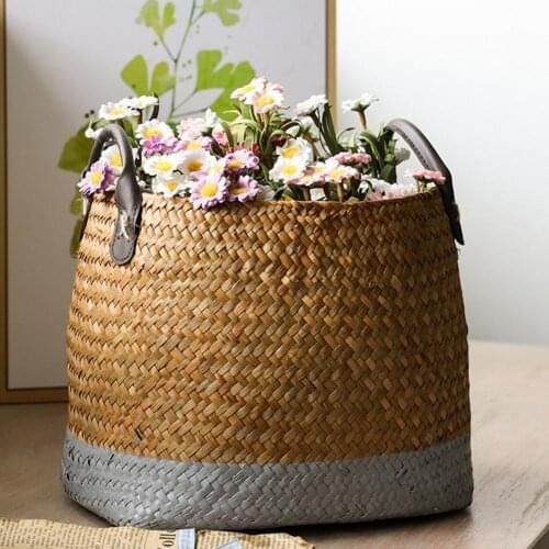 Flower Basket Eco-friendly Anti-deform Straw Flower Storage Basket for Home Storage Baskets
