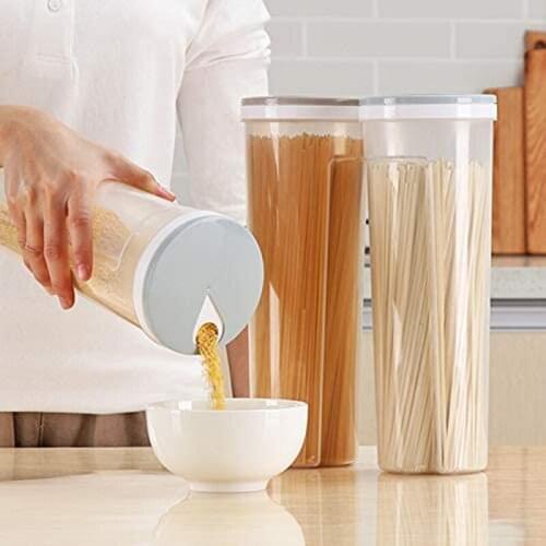 NHBR 3 Pack Pasta Container Spaghetti Canister Cereal Crisper Nuts Beans Grain Food Storage Box