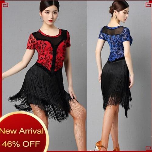 Latin Dance Performance Dress Female Summer Short-Sleeve Printed Dress Adult Sexy Tassel Dresses For Samba Dance Clothes DL5688