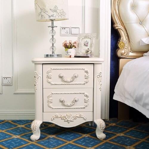 Simple European pastoral white bedside table solid wood locker bedroom bedside full French chest of drawers