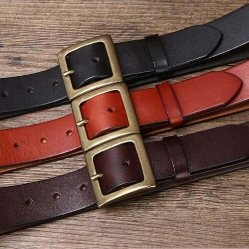 3.8CM Wide Retro Simple Smooth Top Layer Pure Cowhide Belt, Male Square Pin Buckle Casual All-match New Belt