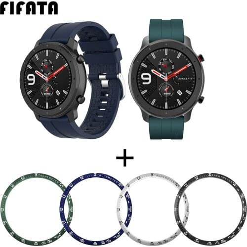 FIFATA 2 In 1 Soft Silicone Wristband + Metal Stainless Steel Anti Bump Watch Bazel Ring Accessories For Xiaomi Amazfit GTR 47MM